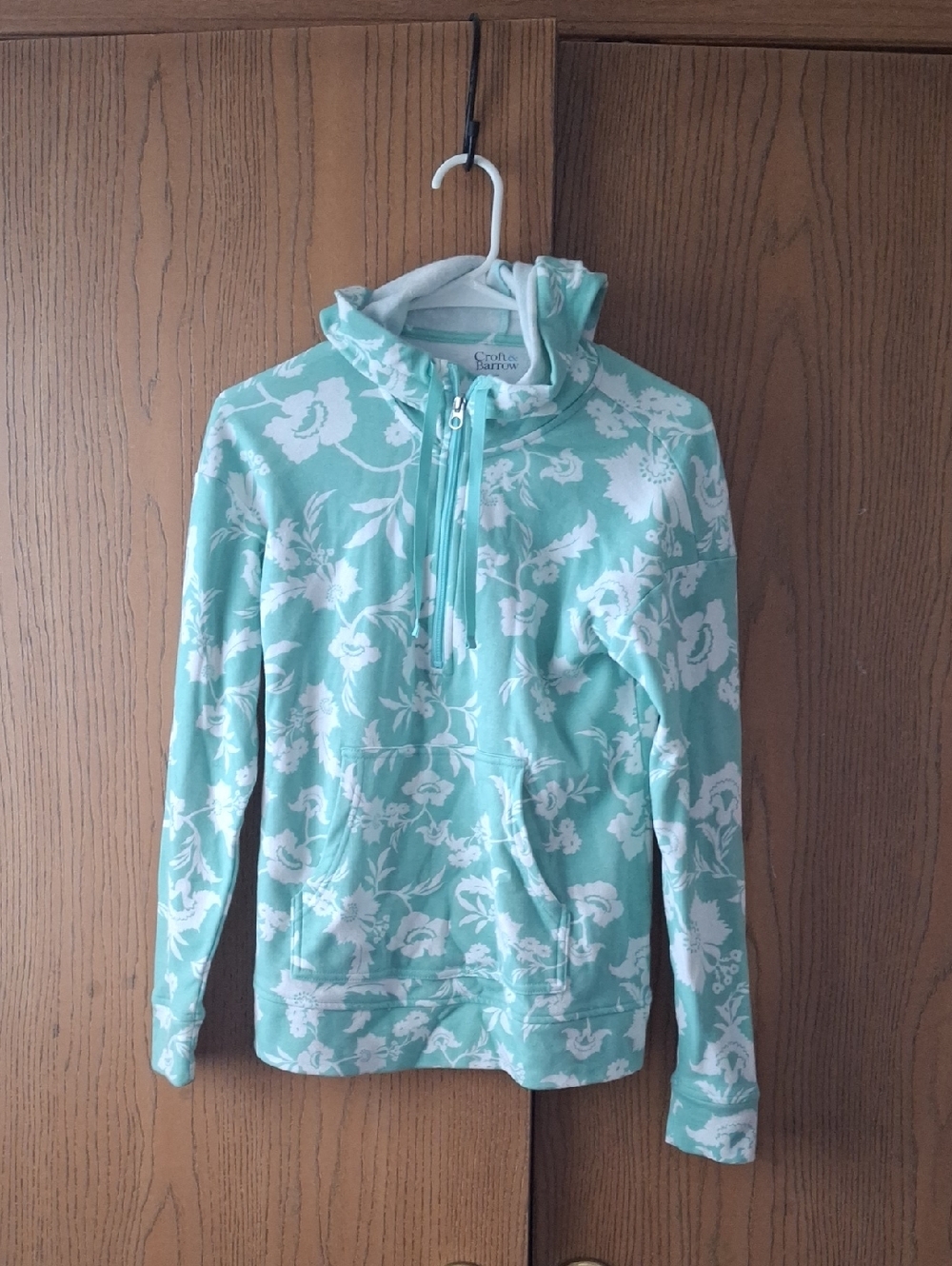 Croft & Barrow Mint Floral Half-Zip Hoodie Sweater